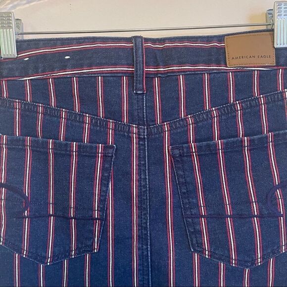 A&E Super Stretch Red & White Striped Frayed Mini Skirt 0 - Picture 7 of 9